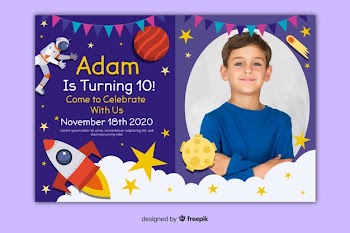 Children's birthday card template with photo Free Vector