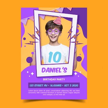 Children's birthday invitation template with photo Free Vector