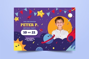 Children's space birthday card template Free Vector