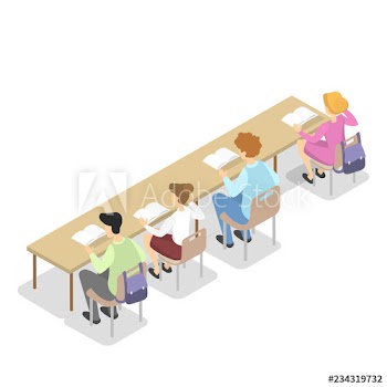 Children sitting in library at the table and read