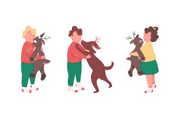 Children with Christmas presents flat faceless character set