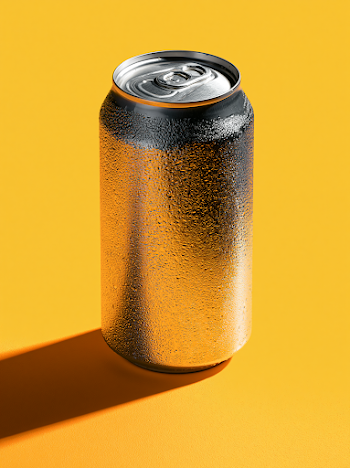 Chilled Beverage Can on Golden Sand Background