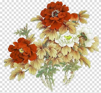 China Gongbi Bird-and-flower painting Moutan peony, Watercolor flowers transparent background PNG clipart