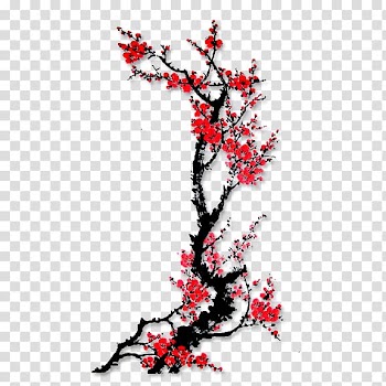 China Ink brush Chinese calligraphy Chinoiserie Ink wash painting, Plum flower transparent background PNG clipart
