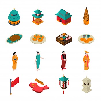 China isometric touristic set Free Vector