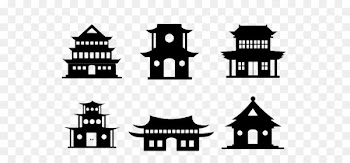 China Korean Buddhist temples Chinese pagoda - Black and white paper-cut temples 