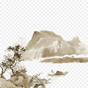 China Landscape painting India ink Drawing - Mountain Tree ship material picture 
