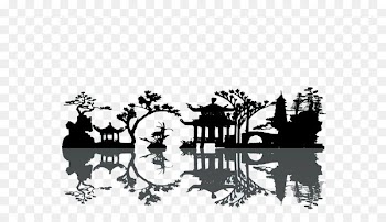 China Silhouette Landscape painting - Chinese wind courtyard silhouette 