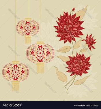 Chinese Lantern with Flowers4 vector image