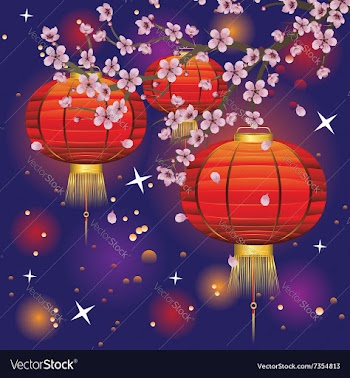 Chinese Lantern with Sakura Branch3 vector image