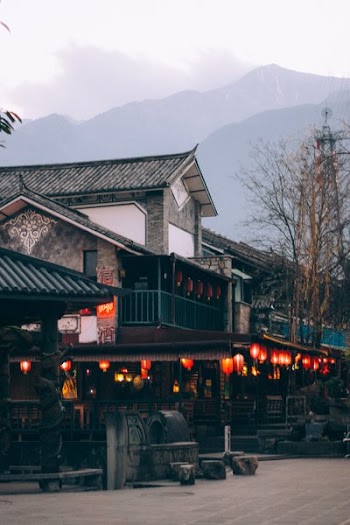 Chinese Lanterns Glow On Storefront
