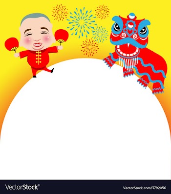  					Chinese New Year lion dance and man with smile vector image														