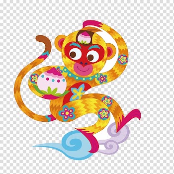 Chinese New Year Monkey Poster Papercutting, Color Monkey Pattern transparent background PNG clipart