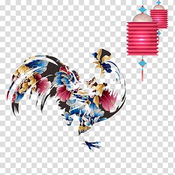 Chinese New Year New Years Day Chinese zodiac Poster, Color chicken red lanterns transparent background PNG clipart