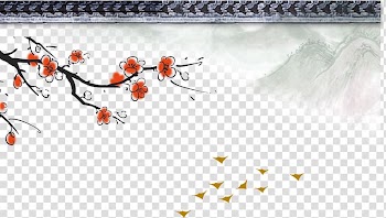 Chinese opera Watercolor painting, Antique brick roof plum decorative frame transparent background PNG clipart