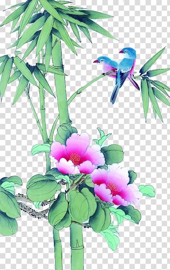 Chinese painting Art, Bamboo flower and bird painting transparent background PNG clipart