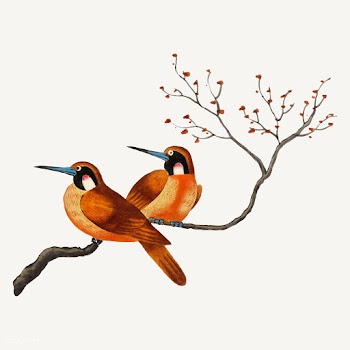 Chinese painting featuring two birds on a flo.. | Free stock vector - 544859