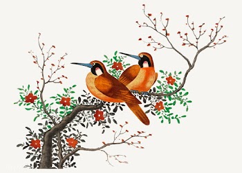 Chinese painting featuring two birds on a flo.. | Free stock vector - 544877