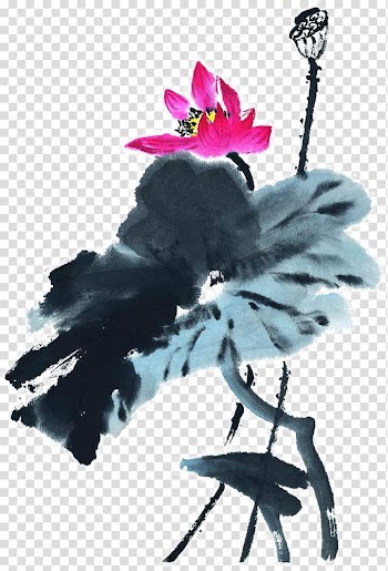 Chinese painting Ink wash painting Poster Nelumbo nucifera Watercolor painting, Ink lotus transparent background PNG clipart