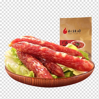 Chinese sausage Dim sum Bacon Cantonese cuisine, Songgui Square sausage transparent background PNG clipart