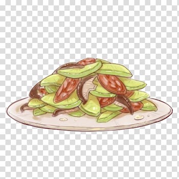 Chinese sausage Vegetable Food Dish, Zucchini fried sausage hand painting material transparent background PNG clipart