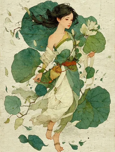 Chinese Spring Nymph in Traditional Gongbi Style Chinese Spring Nymph in Traditional Gongbi Style