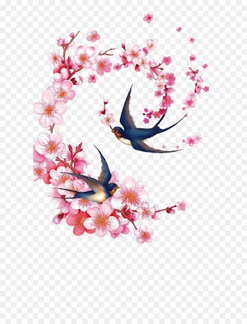 Chinoiserie Illustration - Hand-painted peach and swallow 