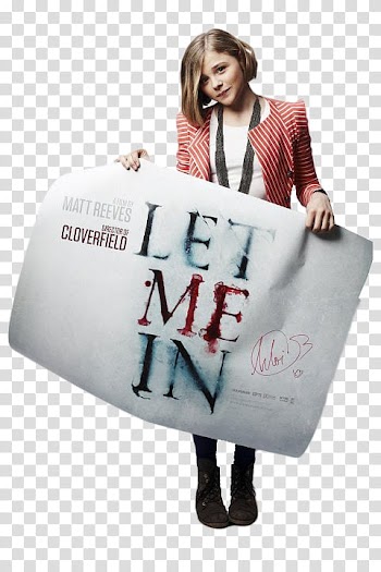 Chloe Moretz, woman holding Let Me In banner transparent background PNG clipart