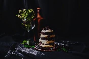 chocolate cake on top black surface