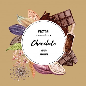 Chocolate cocoa branch trees watercolor with chocolate bar, illustration Free Vector