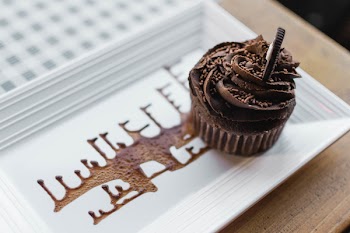 Chocolate Cupcake on Rectangular White Ceramic Plate