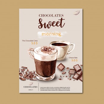 Chocolate poster with chocolate drink frappe, watercolor illustration Free Vector
