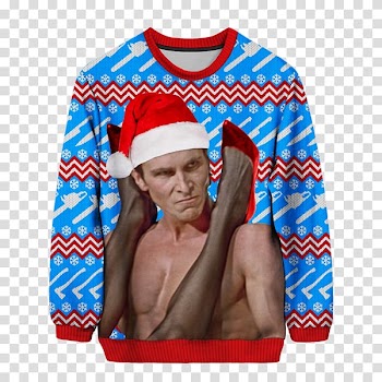 Christian Bale American Psycho Patrick Bateman T-shirt Christmas jumper, ugly christmas sweater transparent background PNG clipart