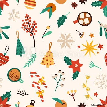Christmas accessories flat vector seamless pattern