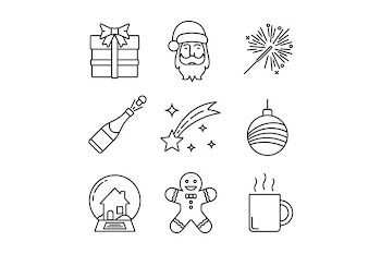 Christmas and New Year linear icons set