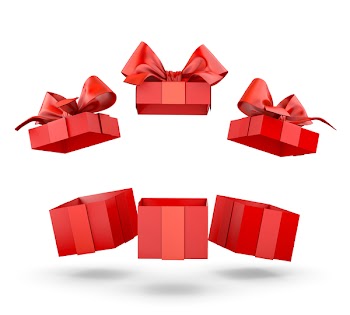Christmas and New Year's Day , group three open red gift boxes white background copy space 3d rendering