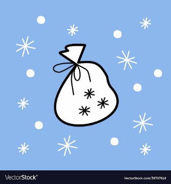 christmas bag with gifts on blue square