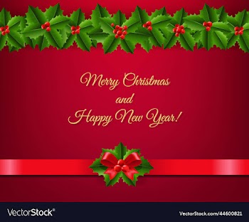 christmas border with holly berry red background