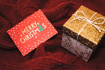 Christmas card and a gift box