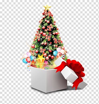 Christmas card Happiness Feliz Navidad New Year, Christmas tree with gifts transparent background PNG clipart