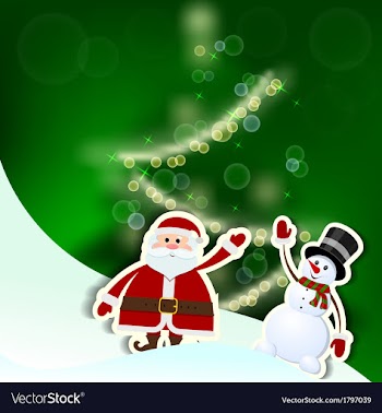 Christmas card with Santa Claus tree and snowman vector image