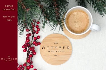 Christmas Coaster Mockup | Blank Coaster mockup | JPG | PSD