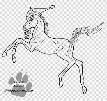 Christmas Colt Line Art, black horse illustration transparent background PNG clipart