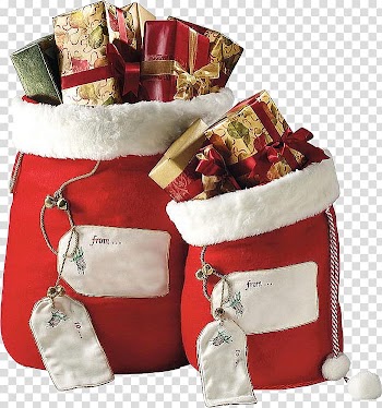 Christmas Compilation, gifts in red and white sack transparent background PNG clipart