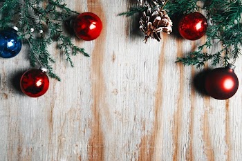 Christmas Decor On Woodgrain
