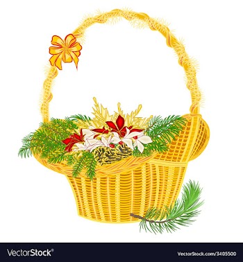 Christmas decoration basket with branches vector image