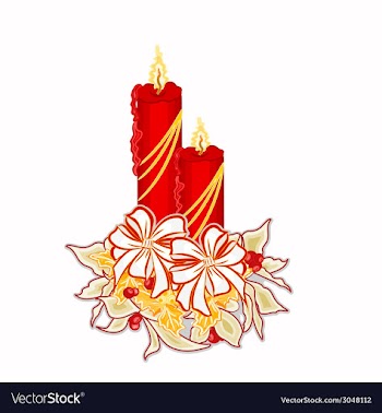 Christmas decoration candle with white poinsettia vector image
