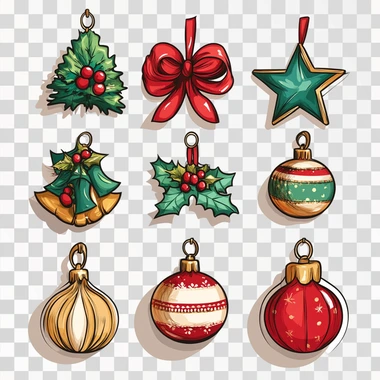 Christmas decorations, cartoon style. White background