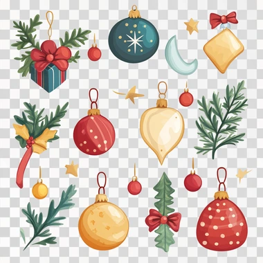 Christmas decorations, cartoon style. White background