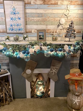 Christmas Decors in Gray Wooden Fireplace Mantel